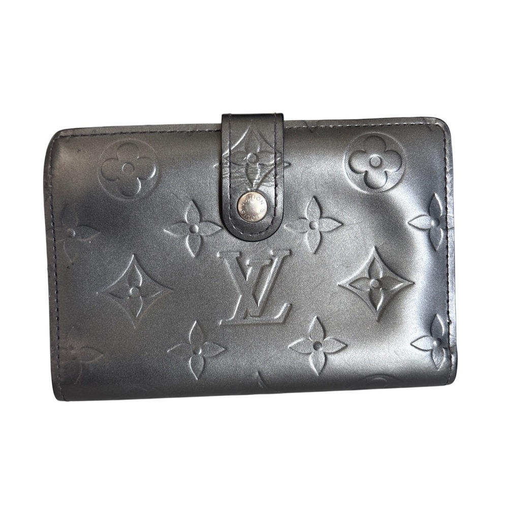 Louis Vuitton Monogram Matte Gray Vernis Kisslock Snap Wallet Compact Bifold